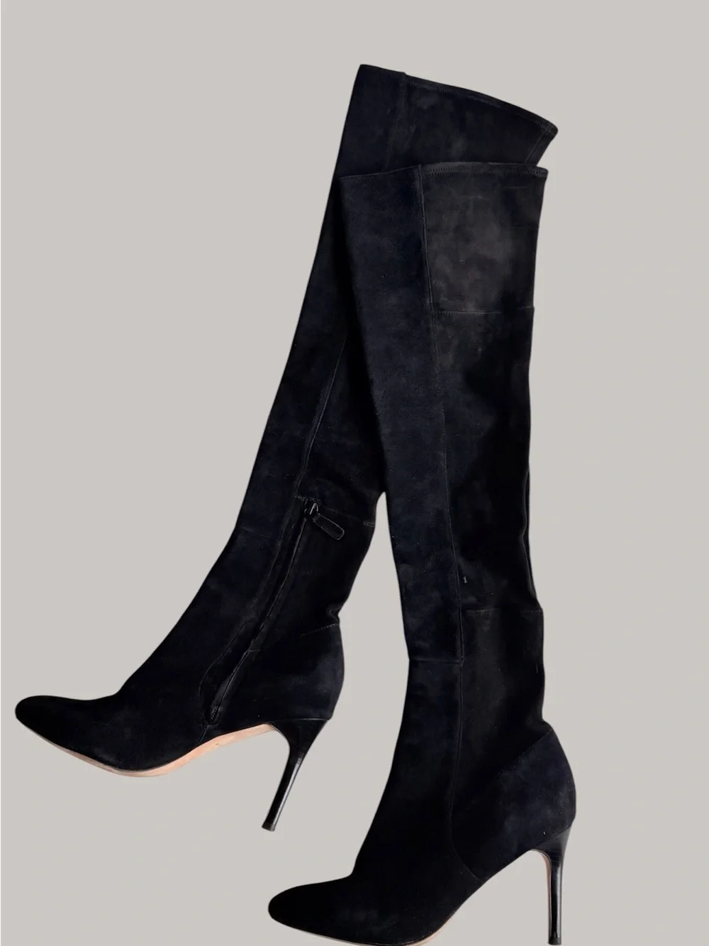 Cole Haan black suede over knee sock heeled boots